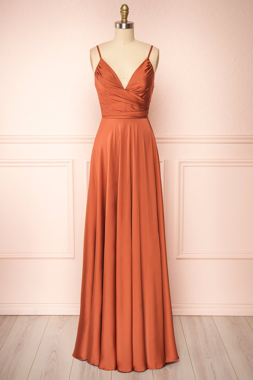 Lizza Rust Satin Maxi Dress w/ Slit ...